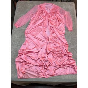 Vintage 1970s Lorraine Coral Floral Peignoir Size L